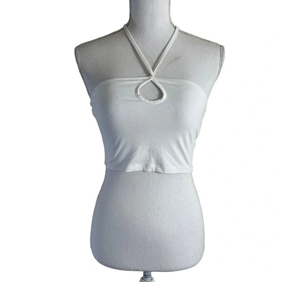 ASOS Design White Crop Top Size 4 Keyhole Neck Sleeveless Stretch Summer Casual - Picture 1 of 7